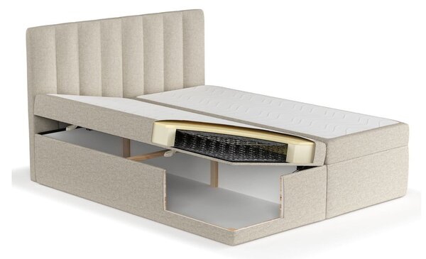 Bež boxspring postelja s prostorom za shranjevanje 140x200 cm Novento – Maison de Rêve