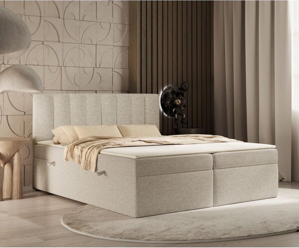 Bež boxspring postelja s prostorom za shranjevanje 160x200 cm Novento – Maison de Rêve