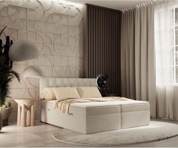 Bež boxspring postelja s prostorom za shranjevanje 140x200 cm Novento – Maison de Rêve