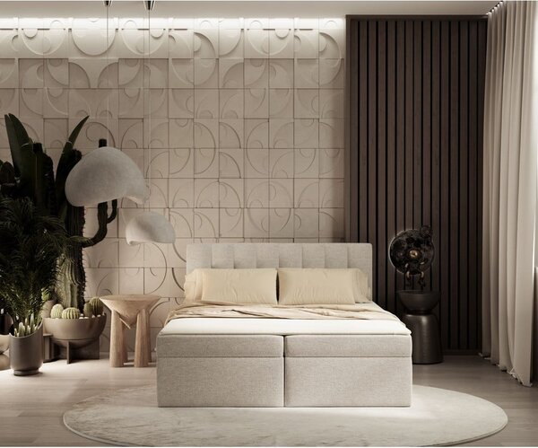 Bež boxspring postelja s prostorom za shranjevanje 140x200 cm Novento – Maison de Rêve
