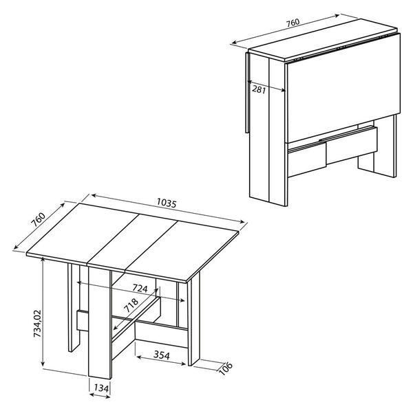 Raztegljiva jedilna miza z belo mizno ploščo 76x28 cm Papillon – TemaHome