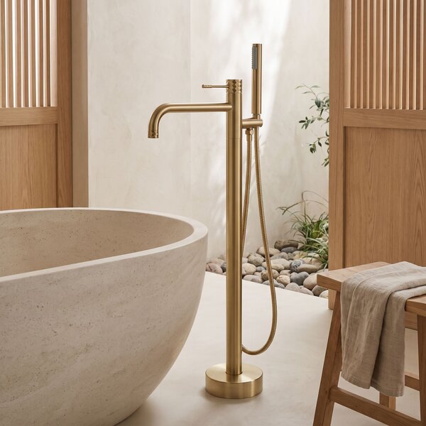 Samostoječa mešalna pipa Rea Lungo Diamond Brush Gold