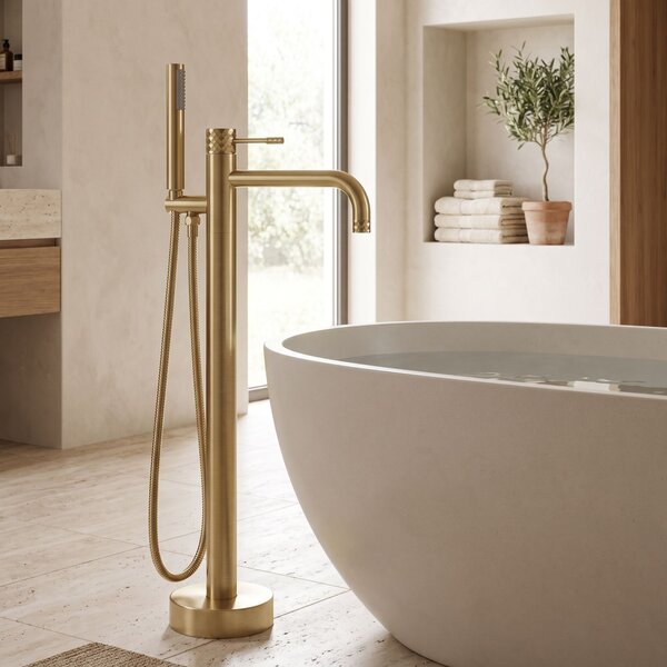 Samostoječa mešalna pipa Rea Lungo Diamond Brush Gold