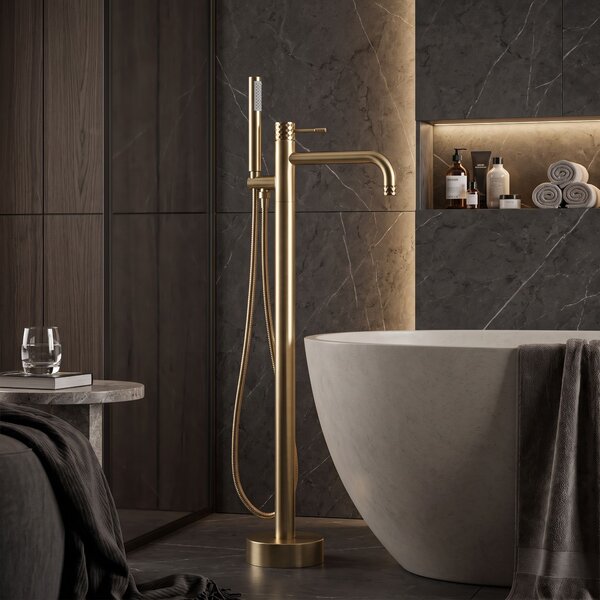 Samostoječa mešalna pipa Rea Lungo Diamond Brush Gold