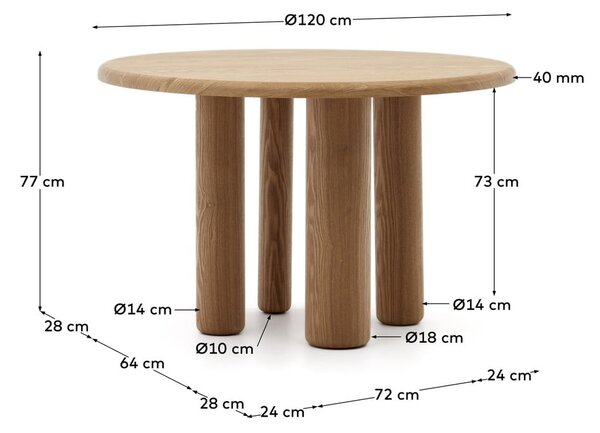Okrogla jedilna miza v jesenovem dekorju ø 120 cm Mailen – Kave Home