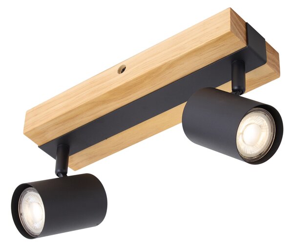 Stropna svetilka črna z lesom 2-lučni nastavljiva pravokotna - Jeana