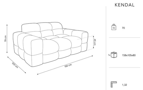 Žametni kavč v oker rumeni barvi 156 cm Kendal - Micadoni Home