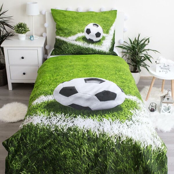 Zelena enojna bombažna otroška posteljnina 140x200 cm Football – Jerry Fabrics