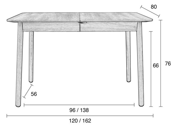 Raztegljiva jedilna miza z mizno ploščo v orehovem dekorju 80x120 cm Glimps – Zuiver