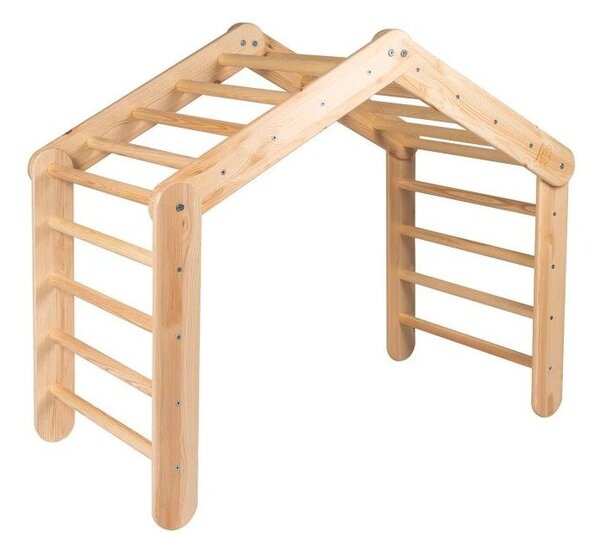 Piklerjev trikotnik iz masivnega bora v rožnati in naravni barvi 112x61x94 cm Montessori – Meowbaby