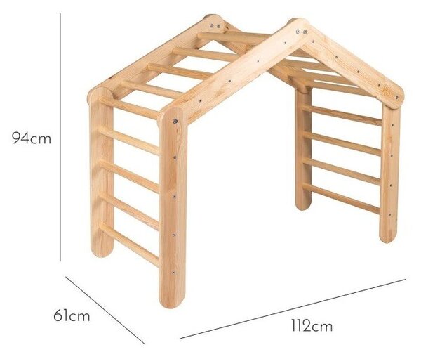 Piklerjev trikotnik iz masivnega bora v rožnati in naravni barvi 112x61x94 cm Montessori – Meowbaby