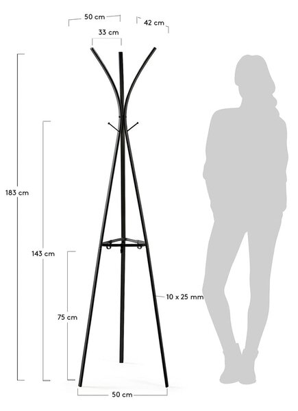 Črn obešalnik za plašče Kave Home Stearn, višina 42 cm