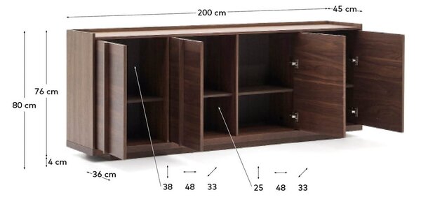 Rjava komoda v orehovem dekorju 200x80x45 cm Onix – Kave Home