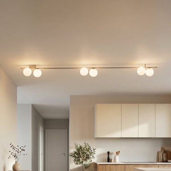 TK Lighting Stropna svetilka Imelo, krem, 6-žarnica, steklo, dolžina 200 cm, zatemnjen, Bež, spalnica, Steklo
