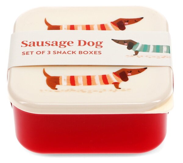 Rdeče-kremno bele otroška posoda za malico v kompletu 3 ks Sausage Dog – Rex London
