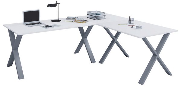 KOTNA PISALNA MIZA leseni material srebrne barve, bela