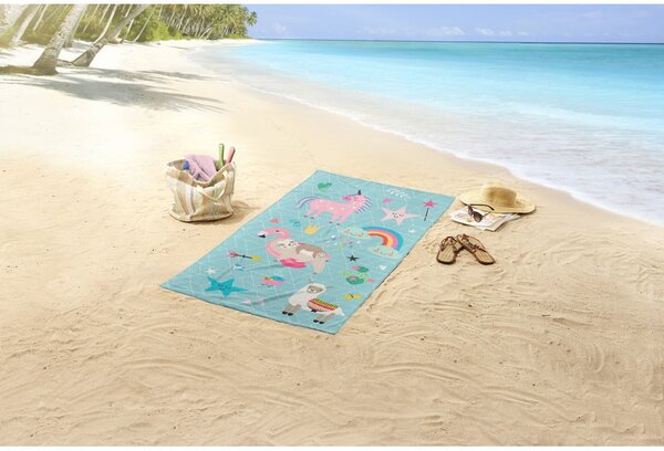 Modra otroška žametna brisača za na plažo 75x150 cm Moody – Good Morning