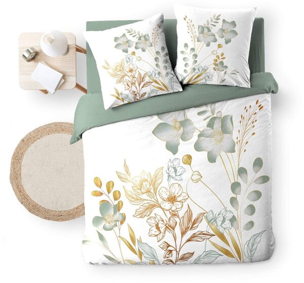 Belo-zelena podaljšana bombažna posteljnina za zakonsko posteljo 240x220 cm Lolita – douceur d'intérieur