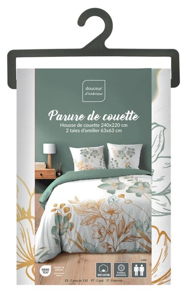 Belo-zelena podaljšana bombažna posteljnina za zakonsko posteljo 240x220 cm Lolita – douceur d'intérieur