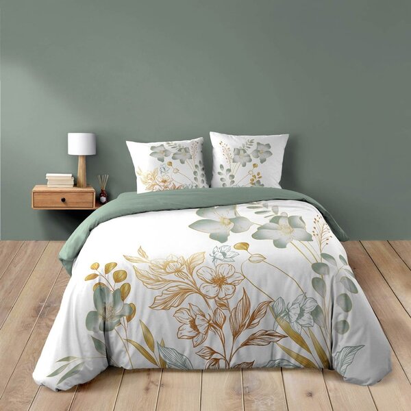 Belo-zelena podaljšana bombažna posteljnina za zakonsko posteljo 240x220 cm Lolita – douceur d'intérieur