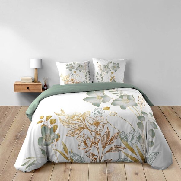 Belo-zelena podaljšana bombažna posteljnina za zakonsko posteljo 240x220 cm Lolita – douceur d'intérieur