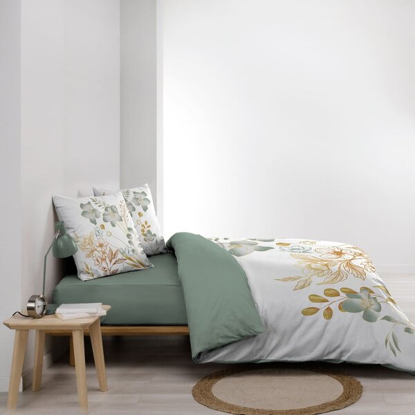 Belo-zelena podaljšana bombažna posteljnina za zakonsko posteljo 240x220 cm Lolita – douceur d'intérieur