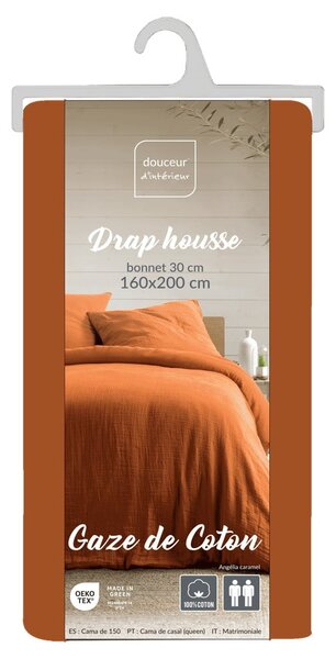 Oranžno-rjava rjuha iz muslina 160x200 cm Angelia – douceur d'intérieur