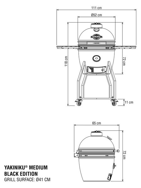 YAKINIKU Medium Kamado solo basic black edition keramični žar na oglje Ι 41 cm