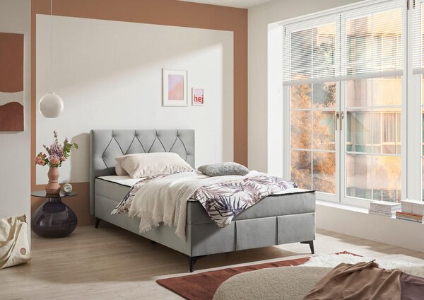 POSTELJA Z VZMETNICO 120 cm x 200 cm , tekstil, leseni material siva