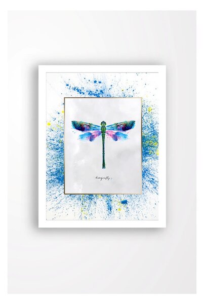 Stenska slika na platnu v belem okvirju Tablo Center Dragonfly, 29 x 24 cm