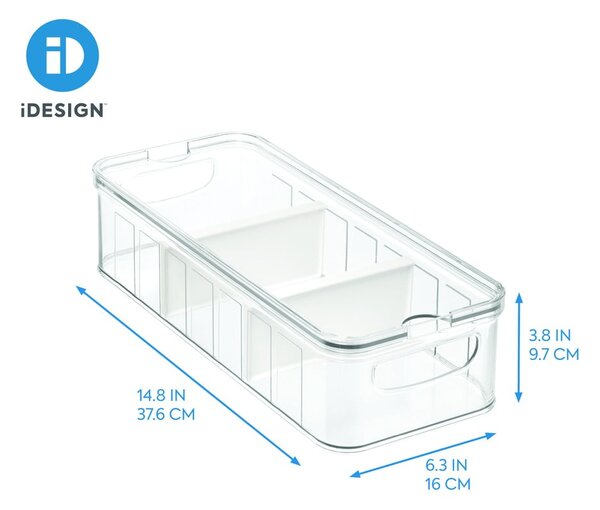 Prozorna škatla za shranjevanje s pokrovom in 3 predali iDesign, 38 x 16 cm