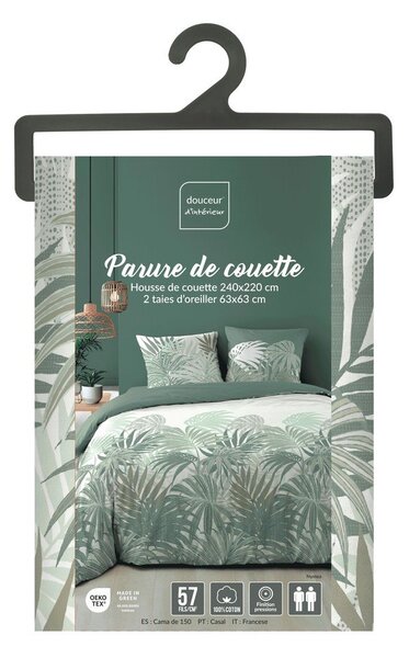 Zelena podaljšana bombažna posteljnina za zakonsko posteljo 240x220 cm Nymea – douceur d'intérieur