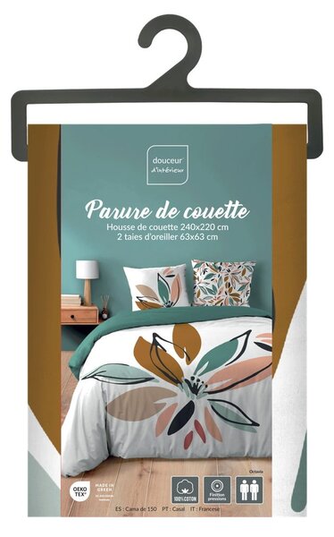 Bela podaljšana bombažna posteljnina za zakonsko posteljo 240x220 cm Octavia – douceur d'intérieur