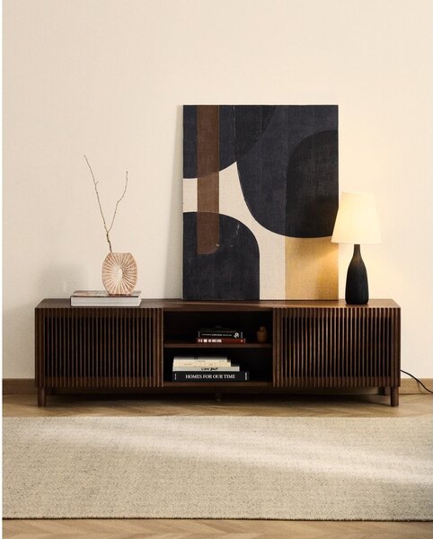Temno rjava TV omarica v orehovem dekorju 180x49,5x42,5 cm Beyla – Kave Home