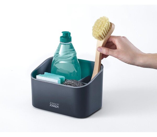 Temno sivo plastično držalo za detergent SinkStore – Joseph Joseph