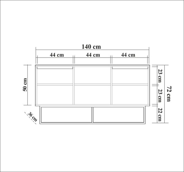 Nizka komoda v orehovem dekorju v naravni barvi 140x72 cm Rodez – Kalune Design