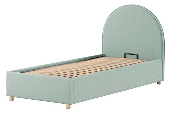 Zelena oblazinjena postelja s prostorom za shranjevanje z letvenim dnom 90x200 cm Moon – Vipack
