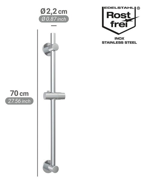 Drog za tuš iz nerjavečega jekla v sijajno srebrni barvi z namestitvijo brez vrtanja z drsnim nosilcem 70 cm – Wenko