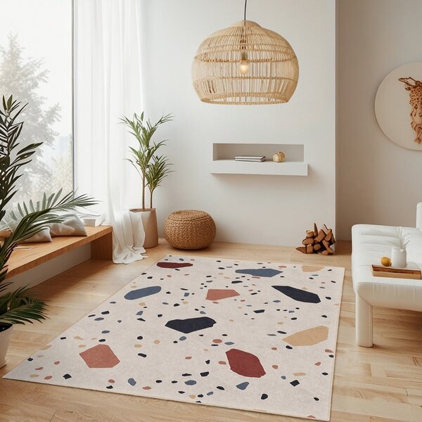Kremno bela pralna preproga 80x150 cm Cracked Terrazzo – Mila Home