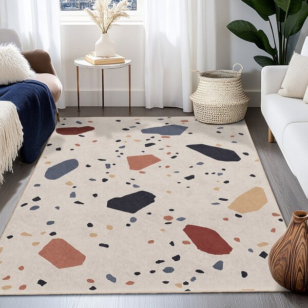 Kremno bela pralna preproga 80x150 cm Cracked Terrazzo – Mila Home