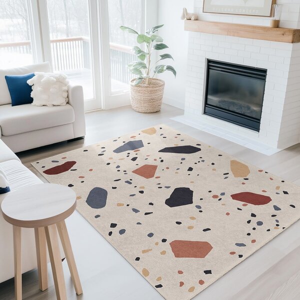 Kremno bela pralna preproga 80x150 cm Cracked Terrazzo – Mila Home