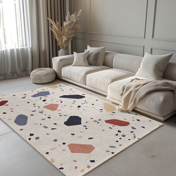 Kremno bela pralna preproga 80x150 cm Cracked Terrazzo – Mila Home