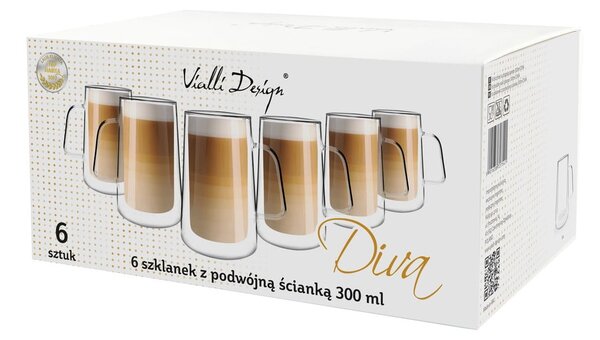 Komplet 6 skodelic z dvojno steno Vialli Design Diva, 300 ml