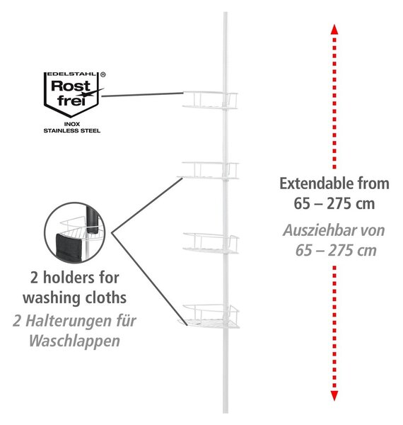 Bela kotna teleskopska kopalniška polica iz nerjavečega jekla Dolcedo – Wenko