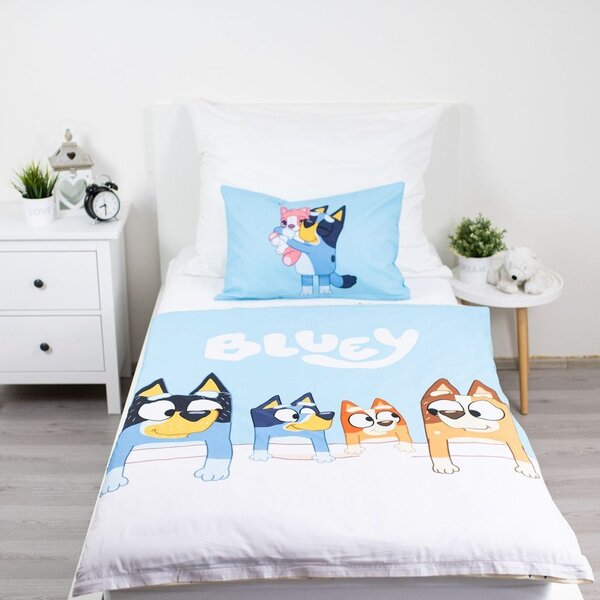 Modra bombažna otroška posteljnina za otroško posteljico 100x135 cm Bluey – Jerry Fabrics