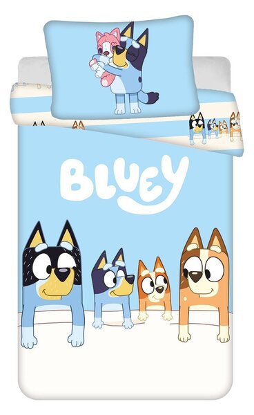 Modra bombažna otroška posteljnina za otroško posteljico 100x135 cm Bluey – Jerry Fabrics