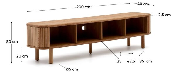 TV omarica v jesenovem dekorju v naravni barvi 200x50x40 cm Mailen – Kave Home