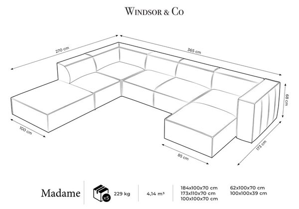 Rjava usnjena kotna zofa (levi kot) Madame - Windsor & Co Sofas