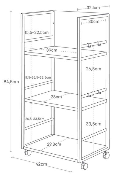 Bel kovinski regal na koleščkih 42x84,5x32 cm Tower – YAMAZAKI