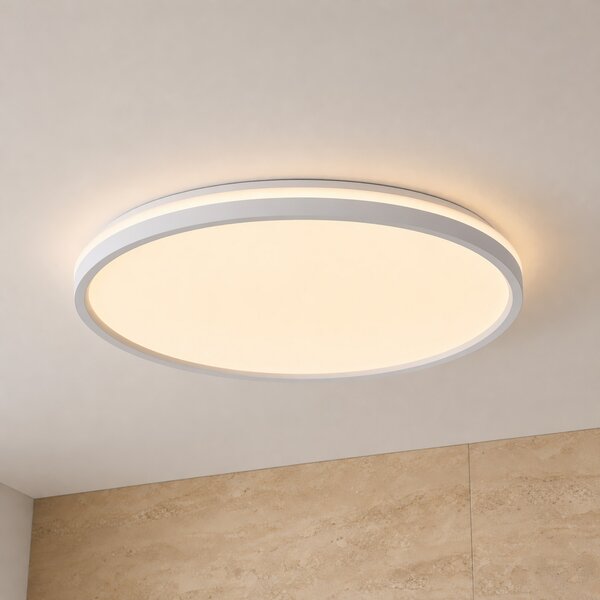 Lindby LED stropna svetilka Edmund, bela, Ø 39 cm, CCT, IP44, Bela, Kopalnica, Plastika, Sodobni